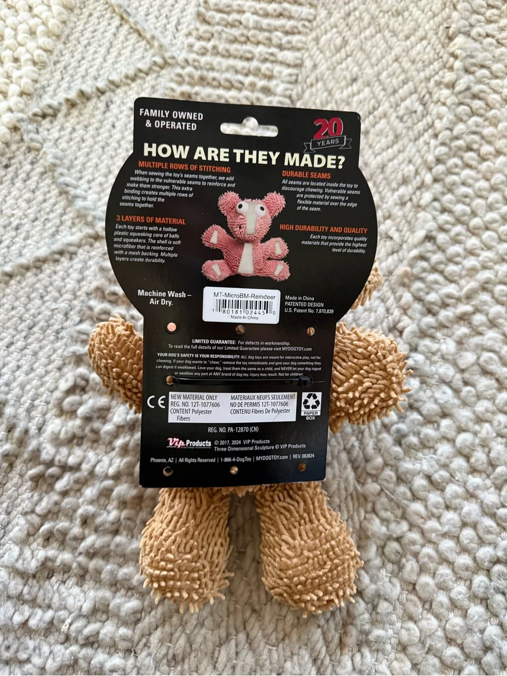 Might dog toy durable seams high-quality machine washable reindeer squeeker